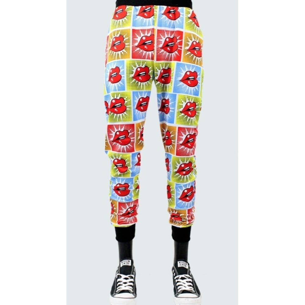 Kayden K Jogger Pants Mens Large Skinny Lips Pop Art Poly Stretch New Made US